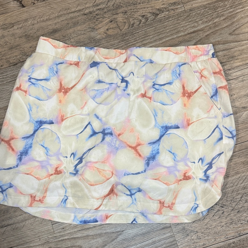 Floral Mini Skirt with Cream and Blue Accents
